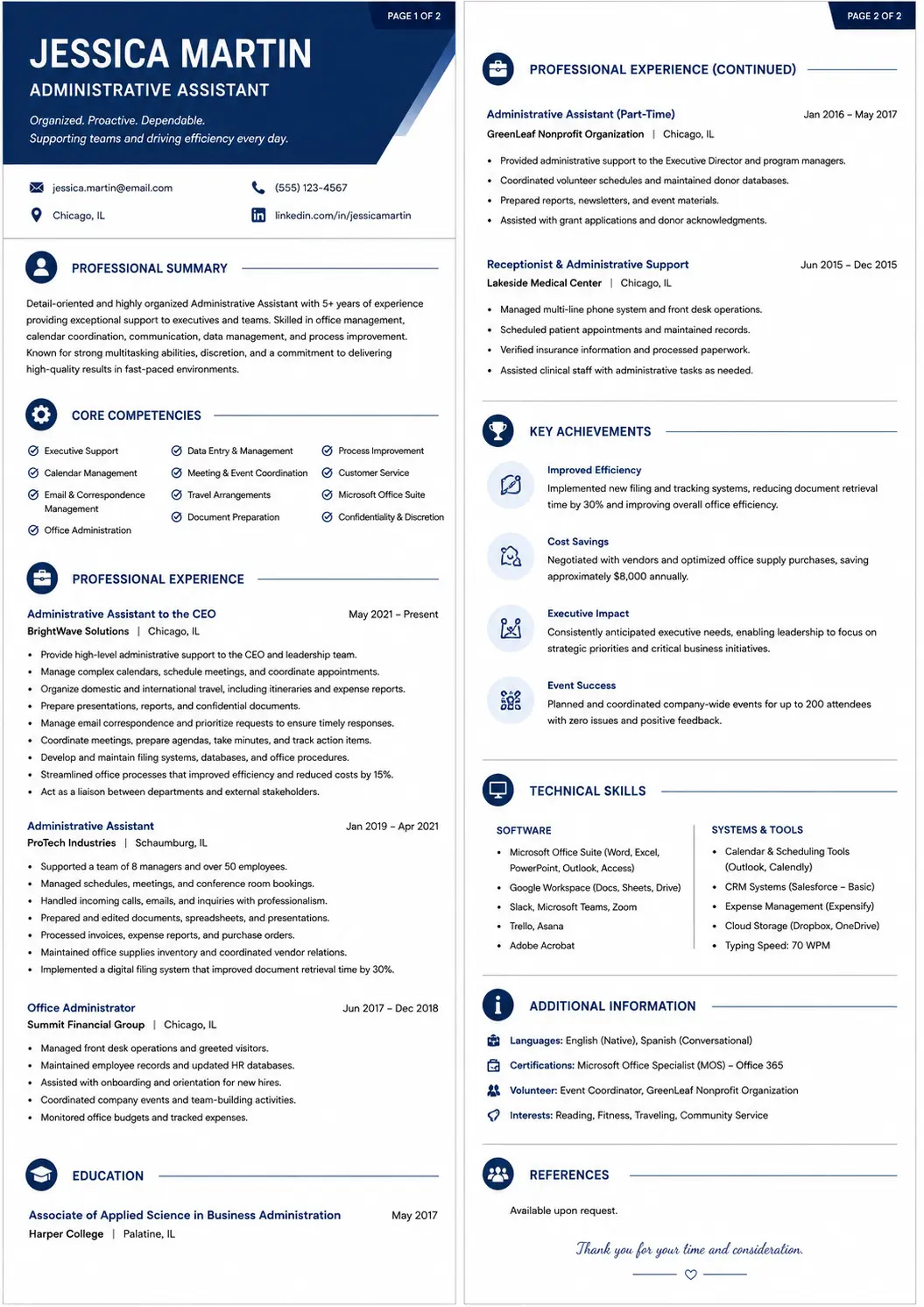 Complete administrative assistant resume example showing professional formatting and keywords