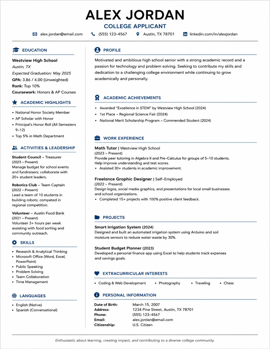 College application resume template with expert tips and examples