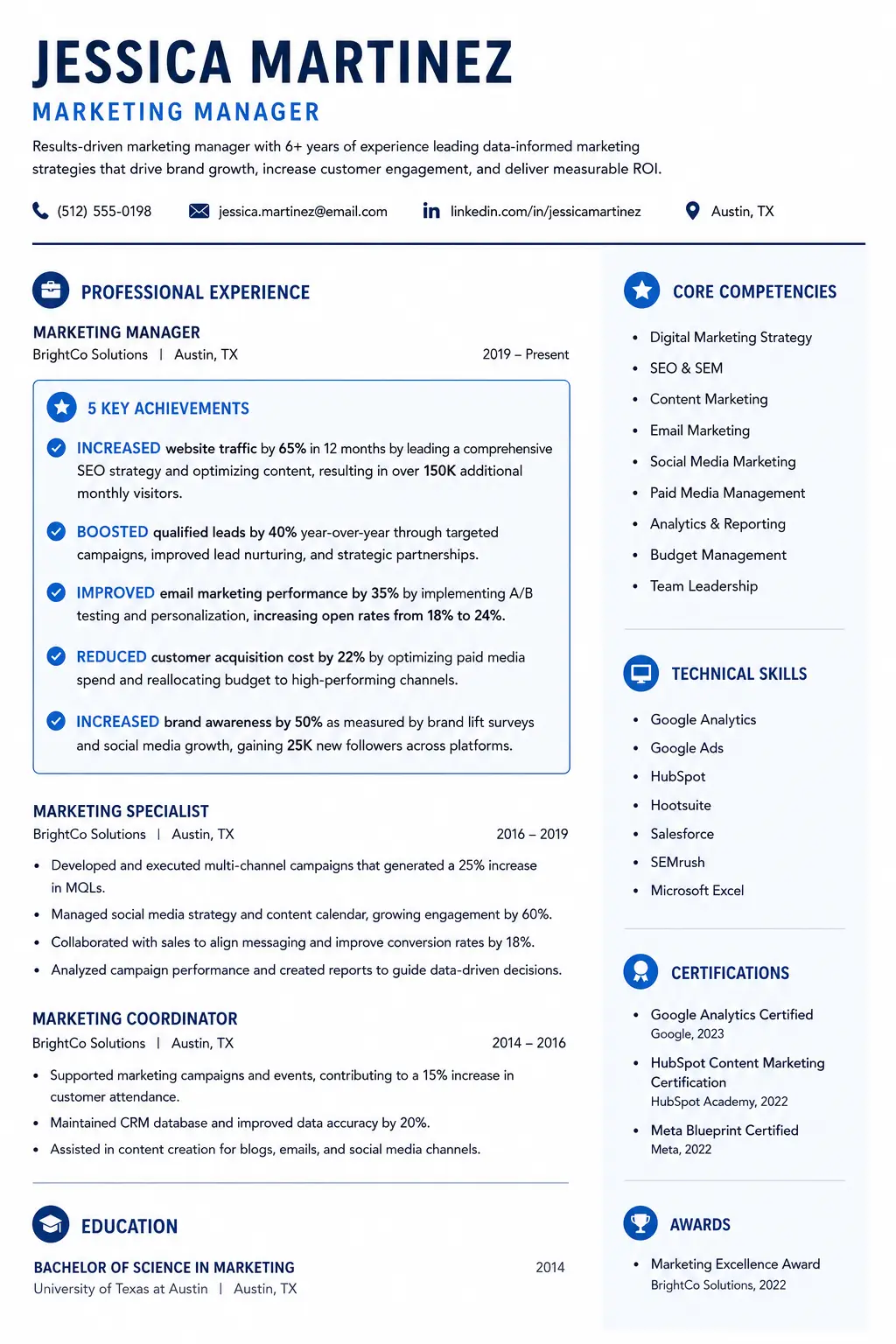 Resume bullet points example showing 5 strong bullet points with action verbs and metrics