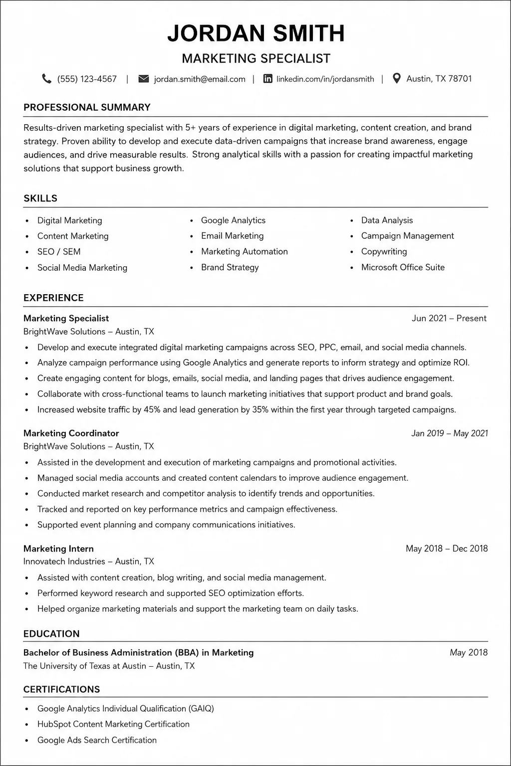 ATS-compliant resume example showing proper formatting and structure
