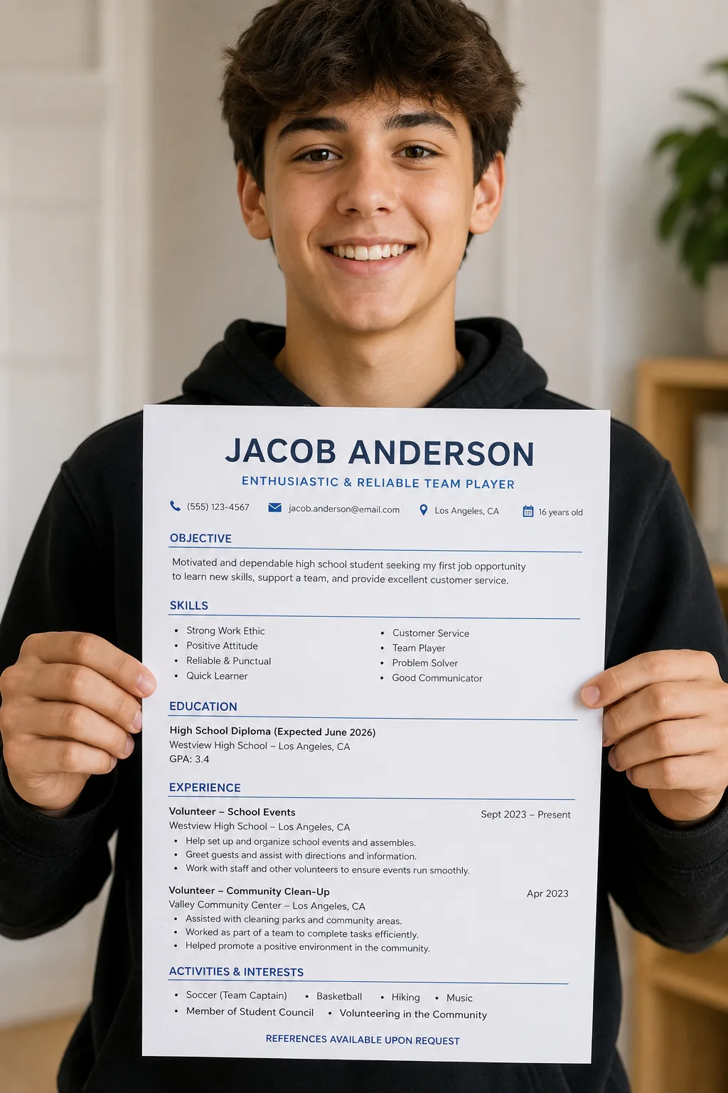 First job resume for teenager examples and writing guide