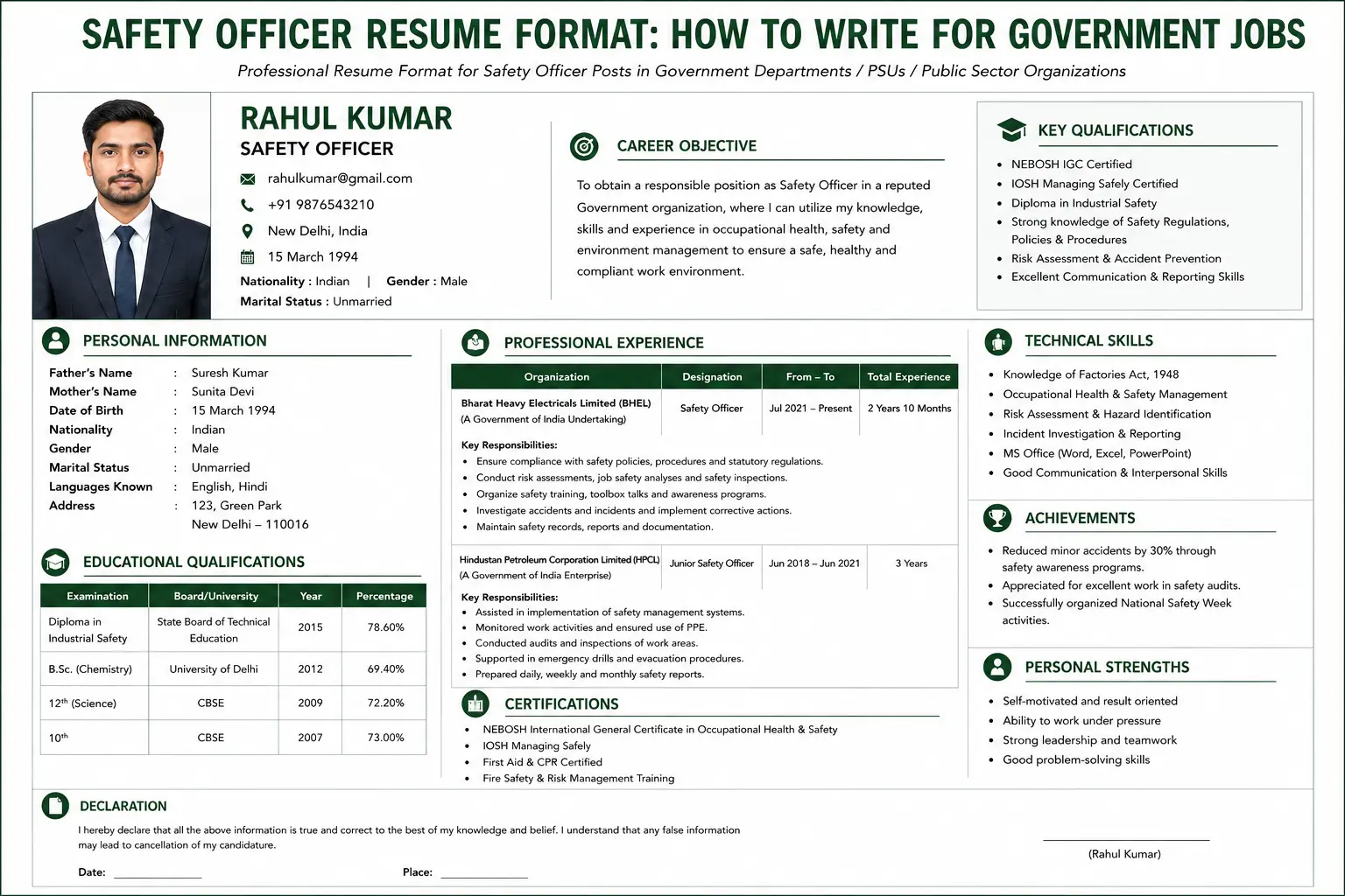 Safety officer resume format for government jobs