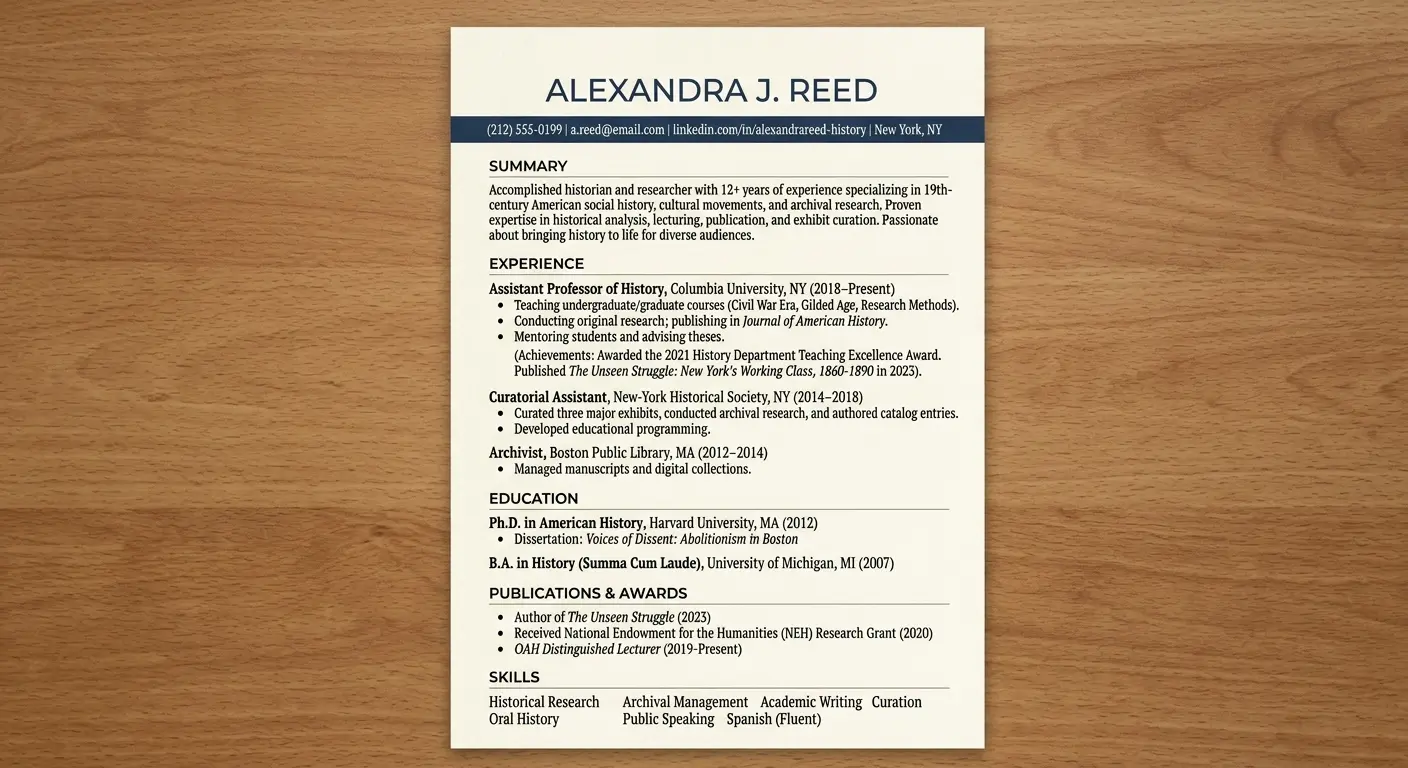 History resume complete guide 2026 with examples, skills, and expert tips for historians