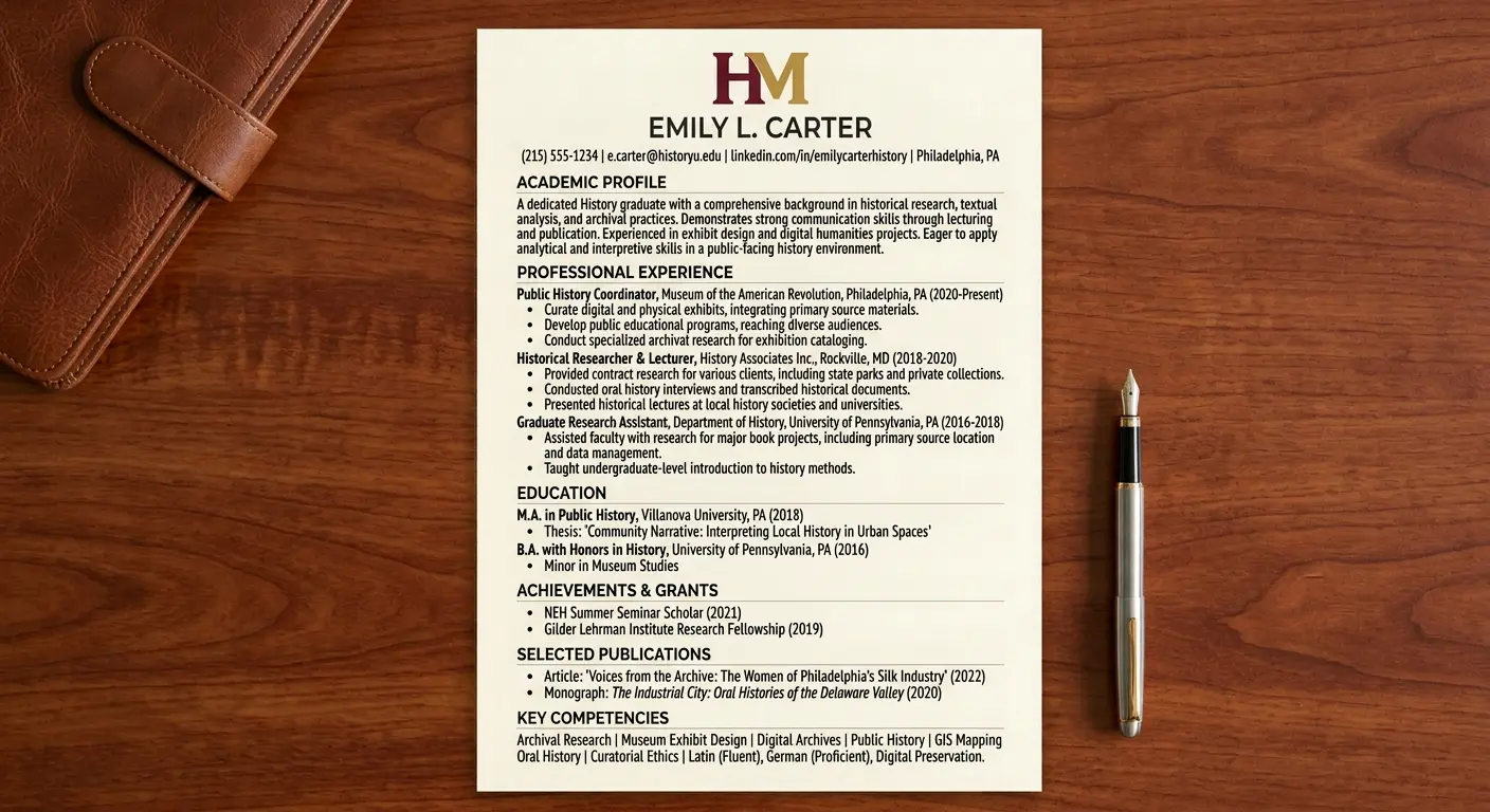 History major resume guide 2026 with transferable skills and entry-level examples for new graduates