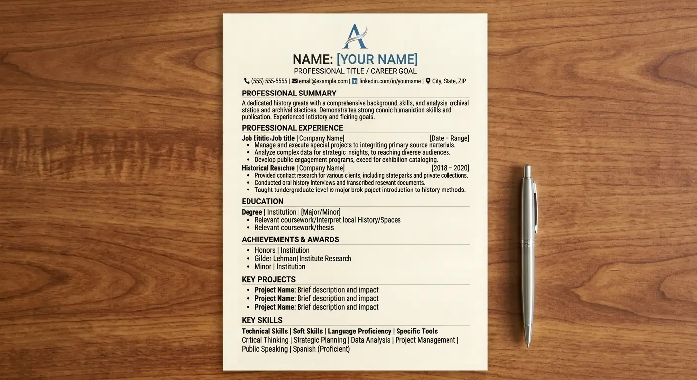 History resume template free download 2026 with chronological, functional, and combination formats